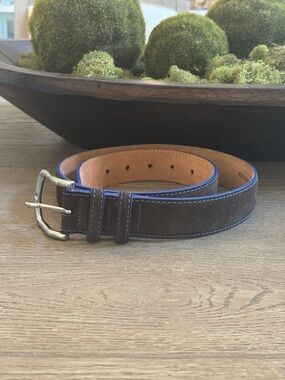 W. Kleinberg Brown Suede Belt with blue stitching